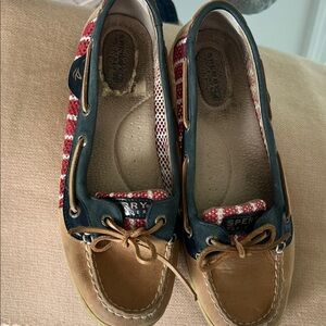 Sperry Tan and Red Boat Shoes